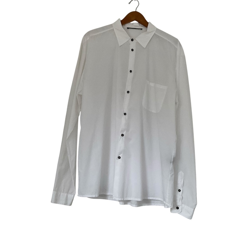 Hannes Roether Avant Garde Shirt 2XL White Button Up Cotton Crinkle Thin Summer